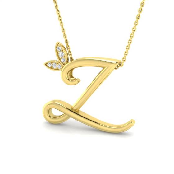 0.06ct SI2/G Round cut Diamond Initials Pendant in 9k Yellow Gold