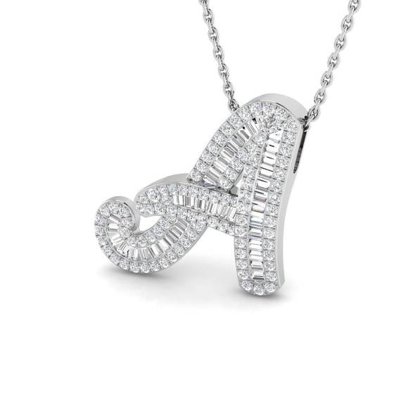 0.49ct SI2/G Round cut Diamond Initials Pendant in 9k White Gold