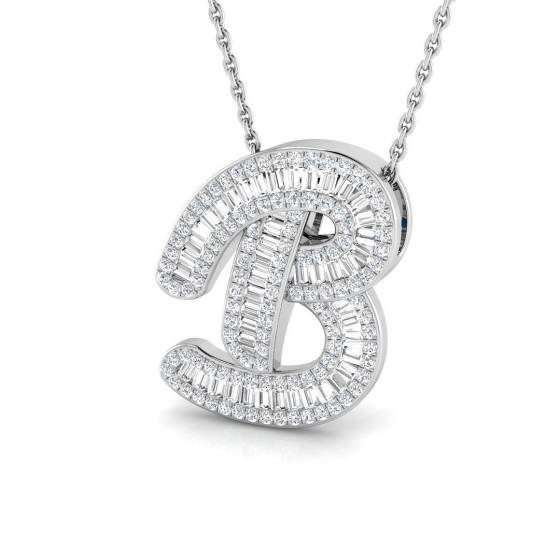 0.54ct SI2/G Round cut Diamond Initials Pendant in 9k White Gold