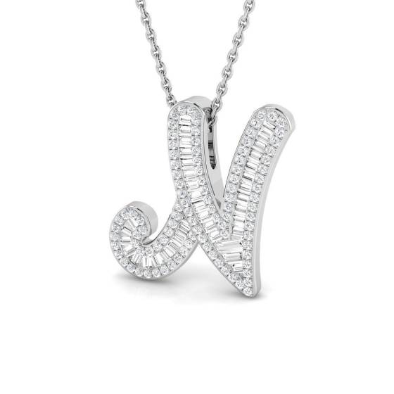 0.50ct SI2/G Round cut Diamond Initials Pendant in 9k White Gold