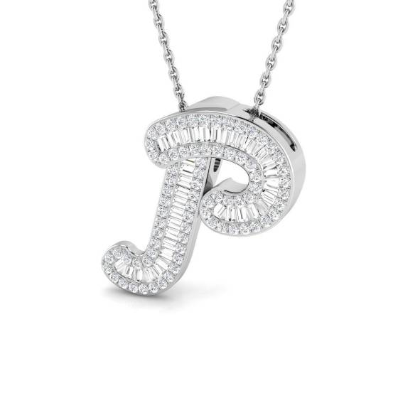 0.44ct SI2/G Round cut Diamond Initials Pendant in 9k White Gold