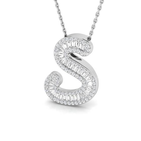 0.44ct SI2/G Round cut Diamond Initials Pendant in 9k White Gold