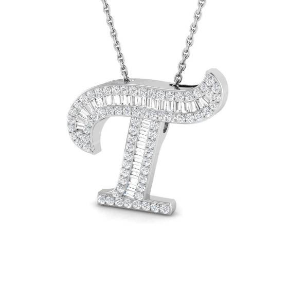 0.48ct SI2/G Round cut Diamond Initials Pendant in 9k White Gold