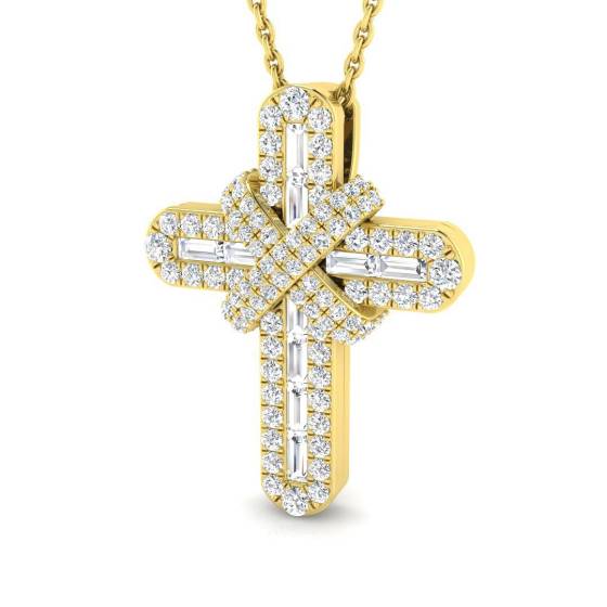 0.60ct SI2/G Round cut Diamond Cross Pendant in 9k Yellow Gold