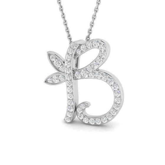 0.33ct SI2/G Round cut Diamond Initials Pendant in 9k White Gold