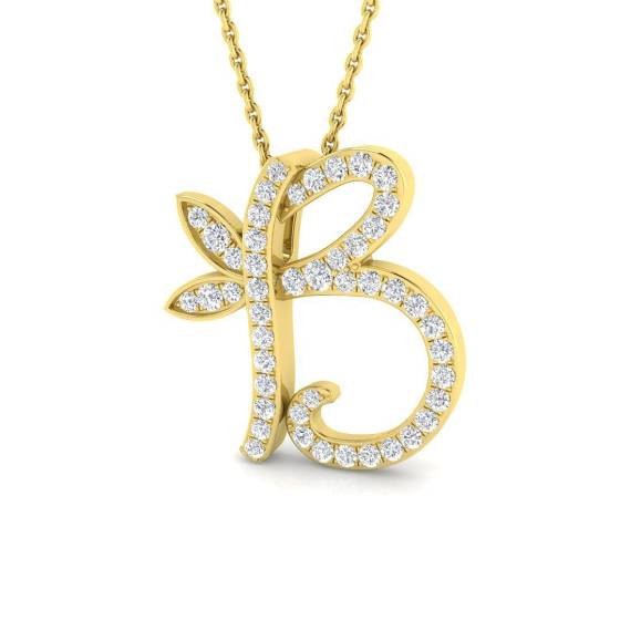 0.33ct SI2/G Round cut Diamond Initials Pendant in 9k Yellow Gold