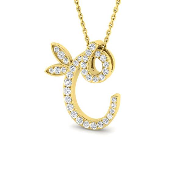 0.31ct SI2/G Round cut Diamond Initials Pendant in 9k Yellow Gold