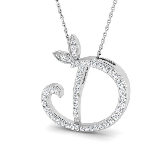 0.38ct SI2/G Round cut Diamond Initials Pendant in 9k White Gold