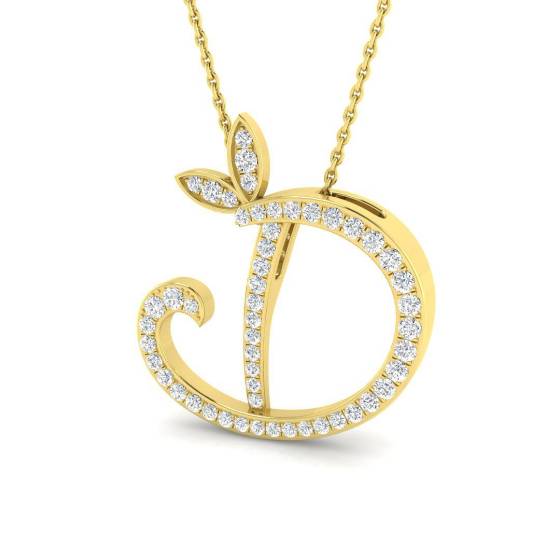 0.38ct SI2/G Round cut Diamond Initials Pendant in 9k Yellow Gold