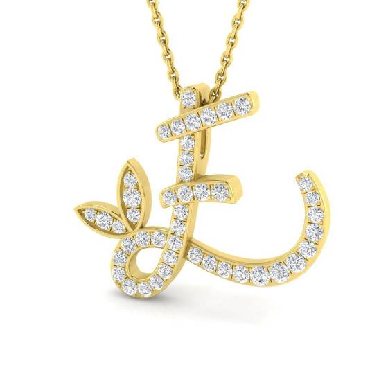 0.29ct SI2/G Round cut Diamond Initials Pendant in 9k Yellow Gold