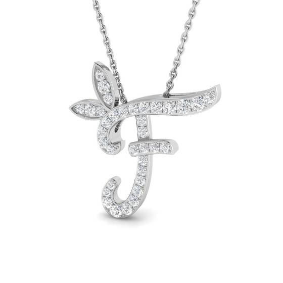 0.30ct SI2/G Round cut Diamond Initials Pendant in 9k White Gold