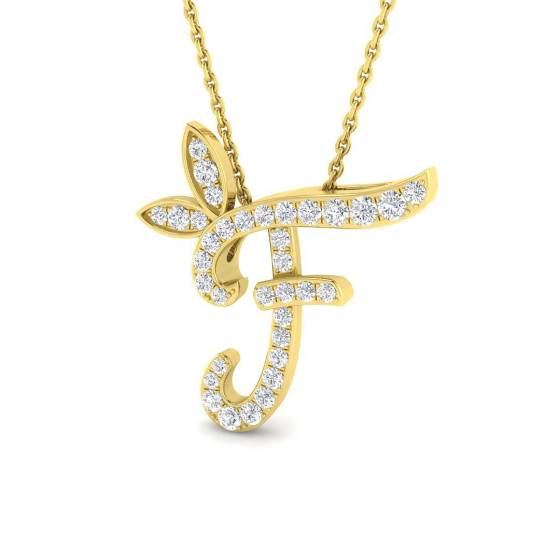 0.30ct SI2/G Round cut Diamond Initials Pendant in 9k Yellow Gold