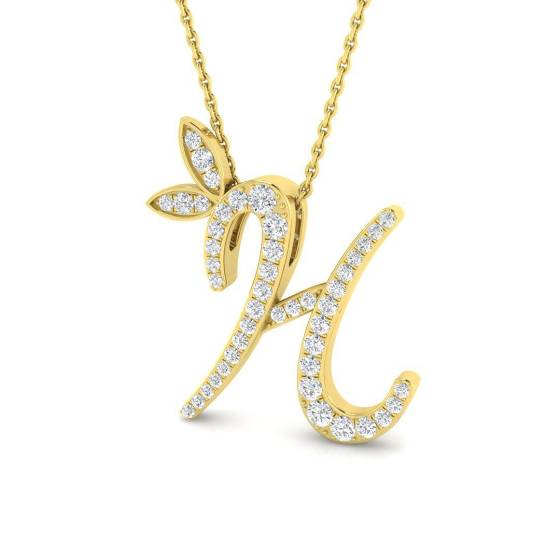 0.36ct SI2/G Round cut Diamond Initials Pendant in 9k Yellow Gold