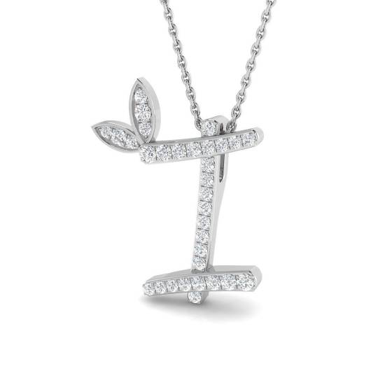 0.28ct SI2/G Round cut Diamond Initials Pendant in 9k White Gold