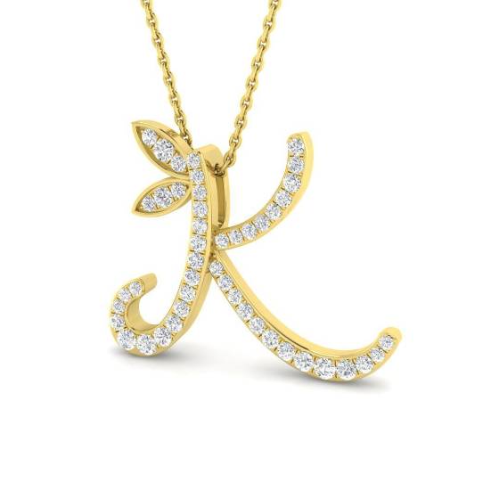 0.31ct SI2/G Round cut Diamond Initials Pendant in 9k Yellow Gold