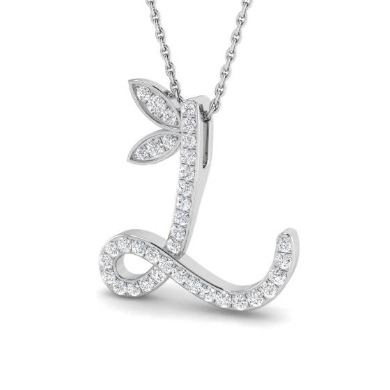 0.27ct SI2/G Round cut Diamond Initials Pendant in 9k White Gold