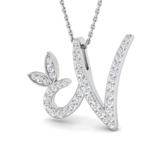 0.34ct SI2/G Round cut Diamond Initials Pendant in 9k White Gold