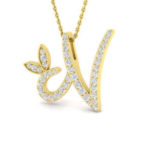 0.34ct SI2/G Round cut Diamond Initials Pendant in 9k Yellow Gold