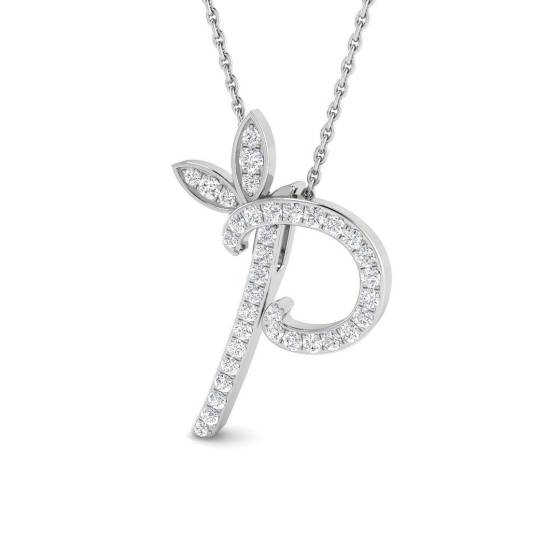 0.25ct SI2/G Round cut Diamond Initials Pendant in 9k White Gold