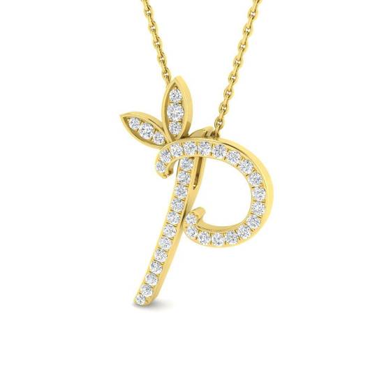 0.25ct SI2/G Round cut Diamond Initials Pendant in 9k Yellow Gold