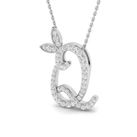 0.35ct SI2/G Round cut Diamond Initials Pendant in 9k White Gold