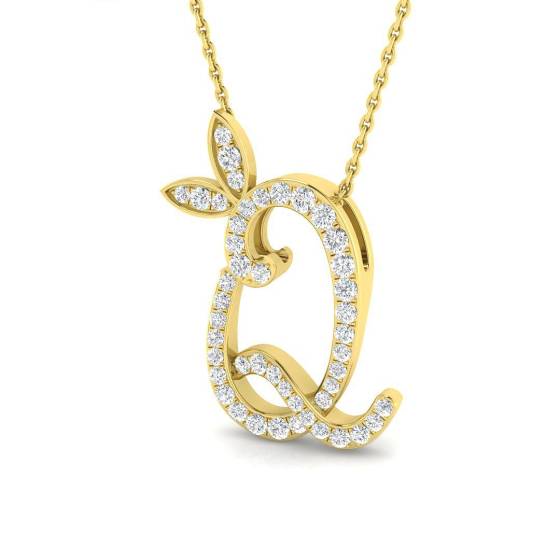 0.35ct SI2/G Round cut Diamond Initials Pendant in 9k Yellow Gold