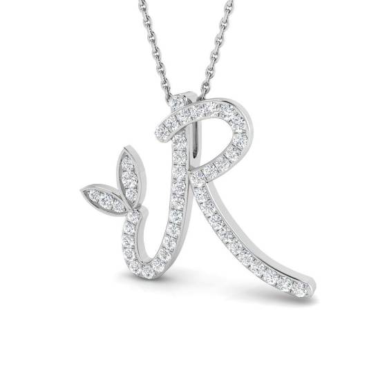 0.31ct SI2/G Round cut Diamond Initials Pendant in 9k White Gold