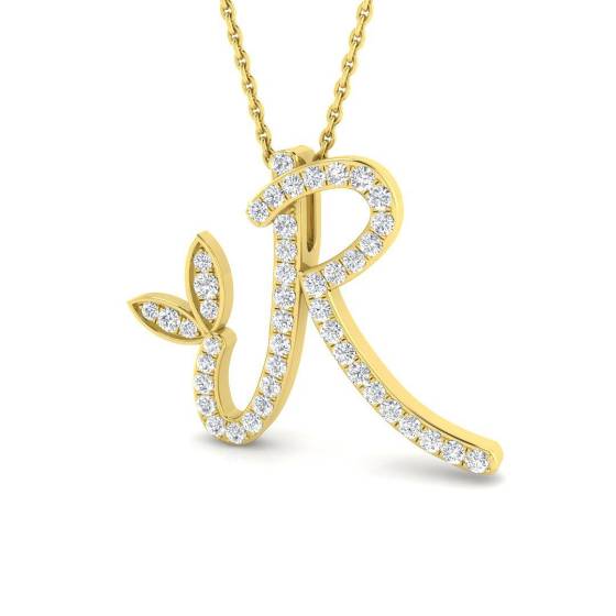 0.31ct SI2/G Round cut Diamond Initials Pendant in 9k Yellow Gold