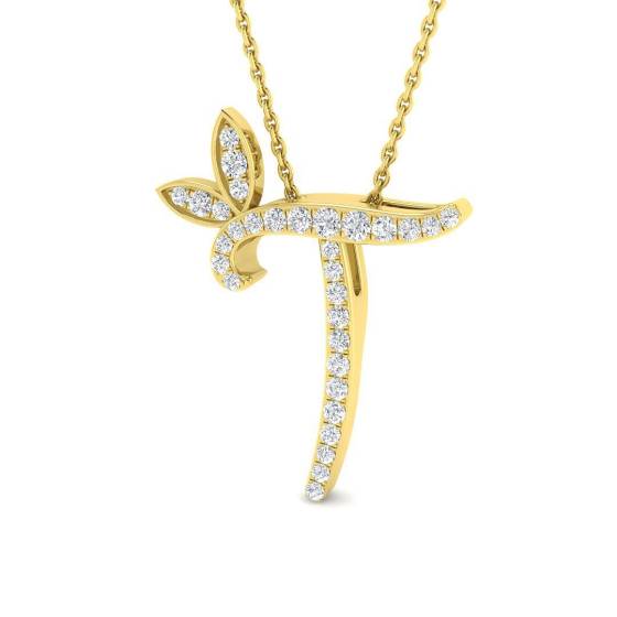 0.25ct SI2/G Round cut Diamond Initials Pendant in 9k Yellow Gold