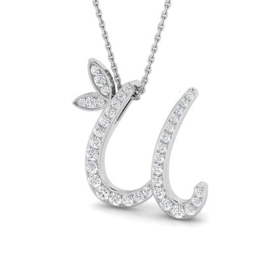 0.40ct SI2/G Round cut Diamond Initials Pendant in 9k White Gold