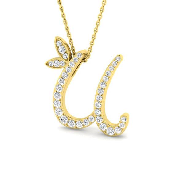 0.40ct SI2/G Round cut Diamond Initials Pendant in 9k Yellow Gold