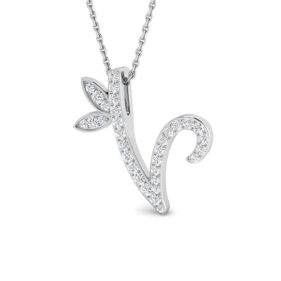 0.27ct SI2/G Round cut Diamond Initials Pendant in 9k White Gold