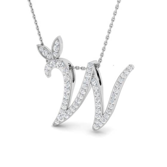 0.44ct SI2/G Round cut Diamond Initials Pendant in 9k White Gold