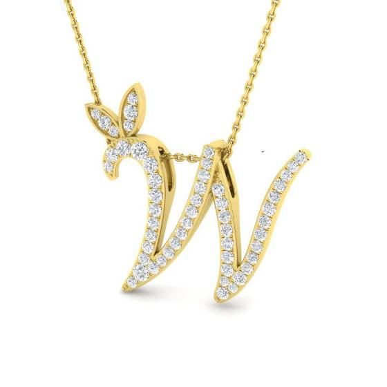 0.44ct SI2/G Round cut Diamond Initials Pendant in 9k Yellow Gold