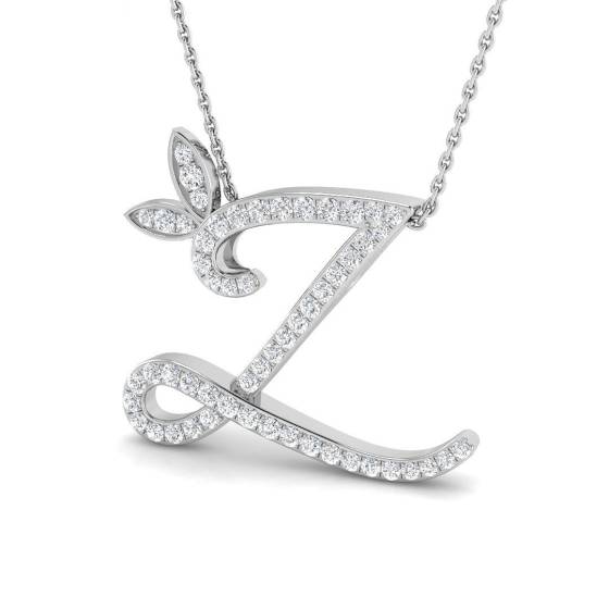 0.38ct SI2/G Round cut Diamond Initials Pendant in 9k White Gold