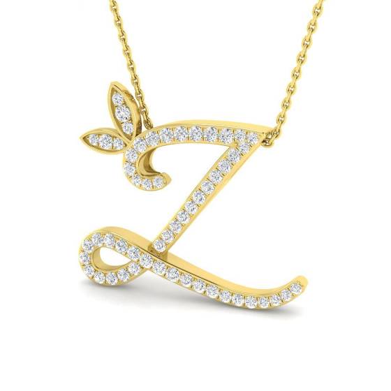 0.38ct SI2/G Round cut Diamond Initials Pendant in 9k Yellow Gold