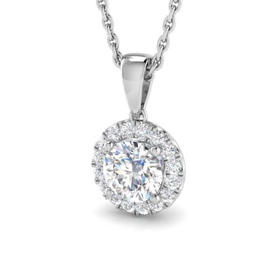 0.61ct VS/F Round cut Lab Grown Diamonds Halo Pendant in 18k White Gold