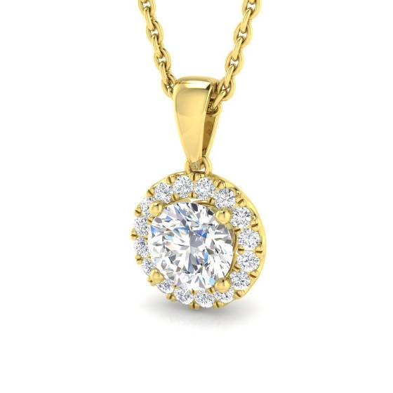 0.61ct VS/F Round cut Lab Grown Diamonds Halo Pendant in 9k Yellow Gold