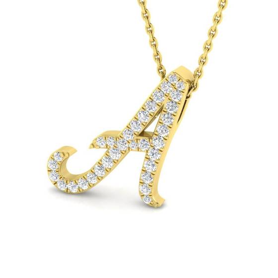 0.27ct SI2/G Round cut Diamond Initials Pendant in 9k Yellow Gold