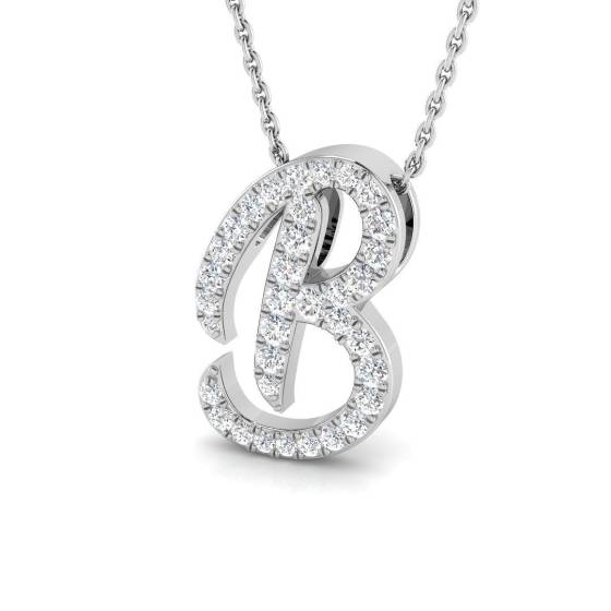 0.35ct SI2/G Round cut Diamond Initials Pendant in 9k White Gold