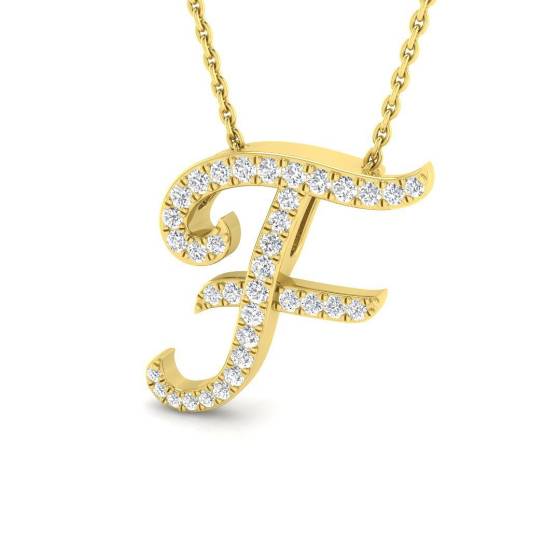 0.25ct SI2/G Round cut Diamond Initials Pendant in 9k Yellow Gold