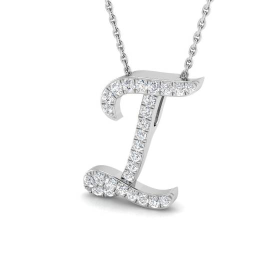 0.29ct SI2/G Round cut Diamond Initials Pendant in 9k White Gold