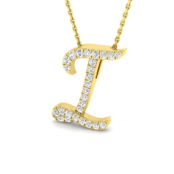 0.29ct SI2/G Round cut Diamond Initials Pendant in 9k Yellow Gold