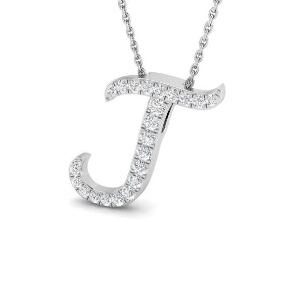 0.25ct SI2/G Round cut Diamond Initials Pendant in 9k White Gold