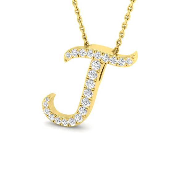 0.25ct SI2/G Round cut Diamond Initials Pendant in 9k Yellow Gold