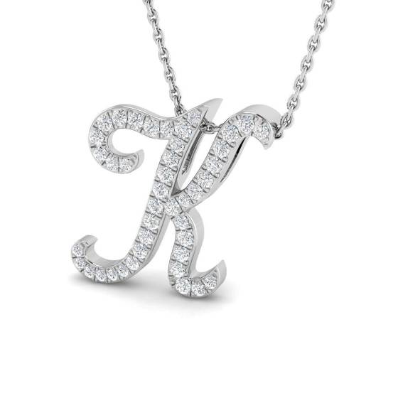 0.31ct SI2/G Round cut Diamond Initials Pendant in 9k White Gold