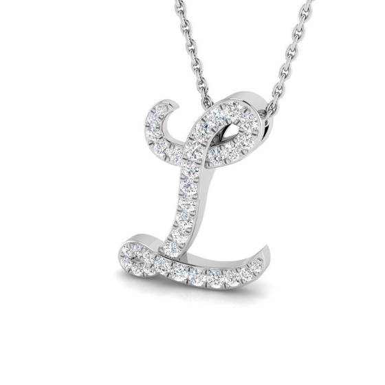 0.28ct SI2/G Round cut Diamond Initials Pendant in 9k White Gold