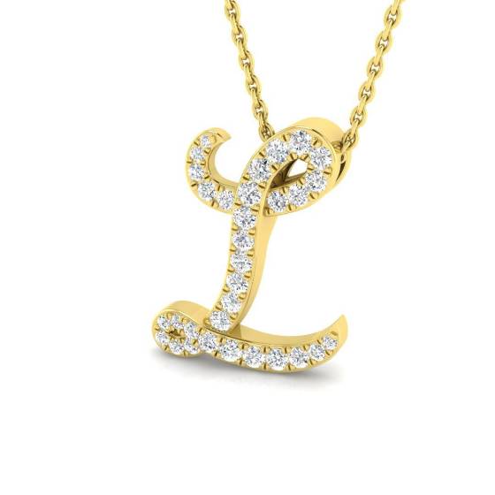 0.28ct SI2/G Round cut Diamond Initials Pendant in 9k Yellow Gold