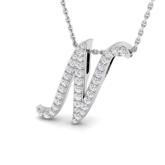 0.30ct SI2/G Round cut Diamond Initials Pendant in 9k White Gold