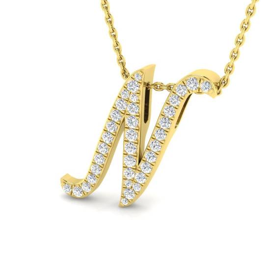 0.30ct SI2/G Round cut Diamond Initials Pendant in 9k Yellow Gold